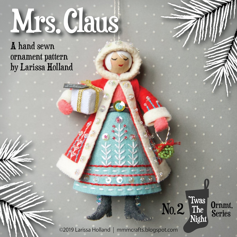 Mrs. Claus PDF pattern a hand sewn wool felt ornament image 0