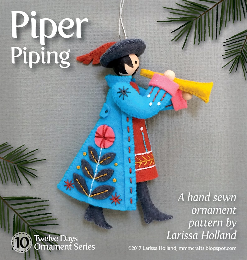 Piper Piping PDF pattern for a hand sewn wool felt ornament image 0