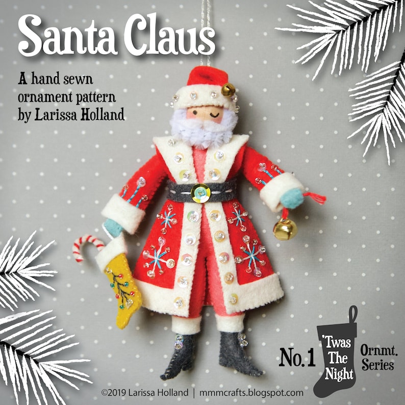 Santa Claus PDF pattern a hand sewn wool felt ornament image 0