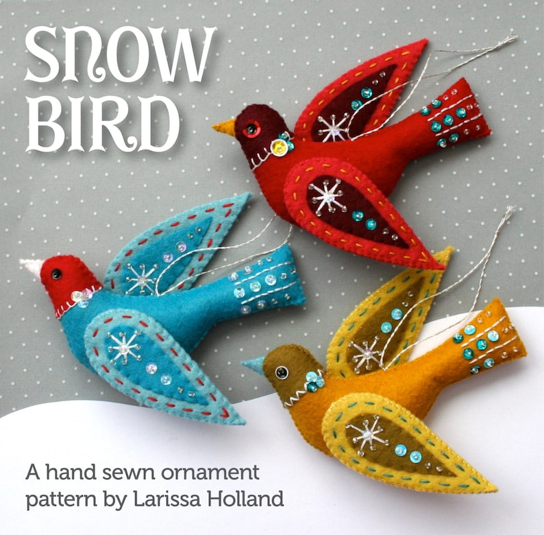 Snow Bird PDF pattern for a hand sewn wool felt ornament image 0