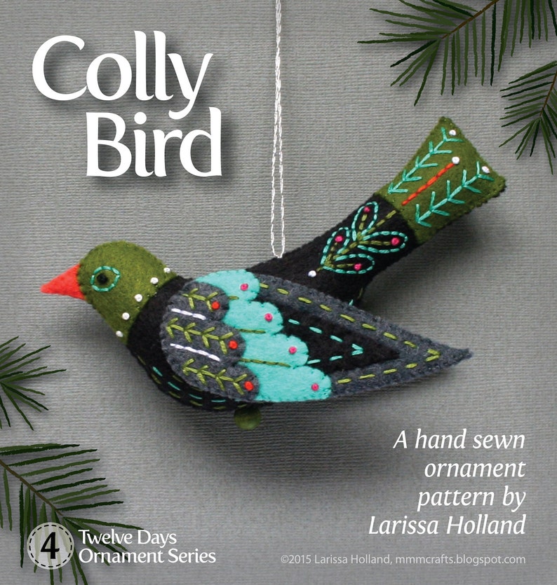 Colly Bird PDF pattern for a hand sewn wool felt ornament image 0