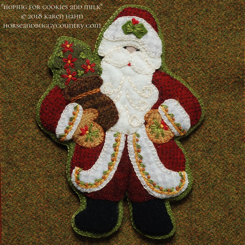 Wool applique pattern kit embroidery Santa Claus Christmas image 1