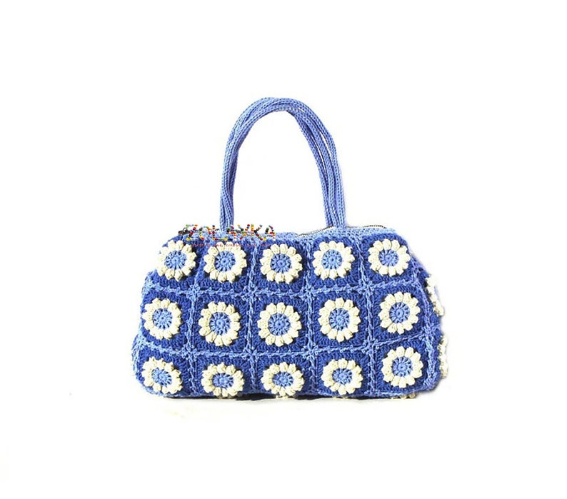 Hippie flower bag crochet blue summer bag granny squares image 0