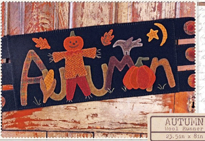 Autumn Wool Applique Pattern  Primitive Pattern Applique image 0