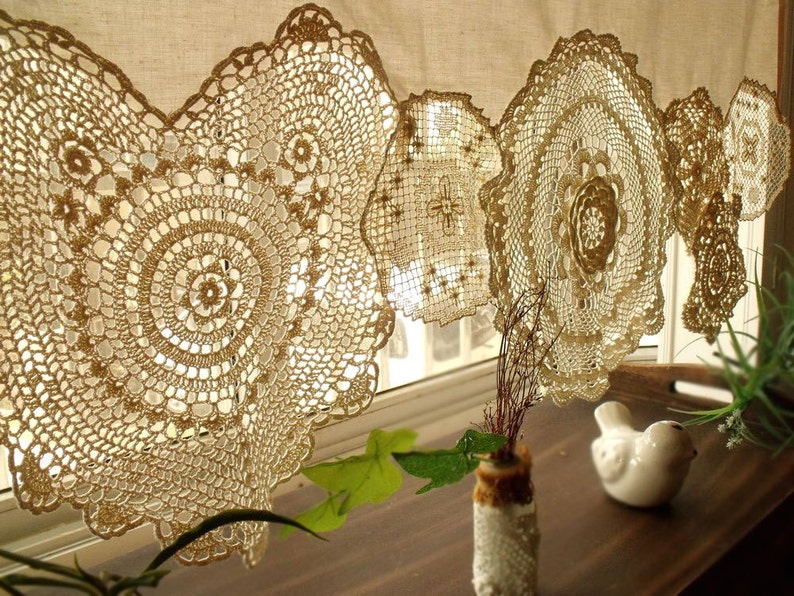 BOHO Vintage Crochet Doilies Shabby Chic French Country Window image 0