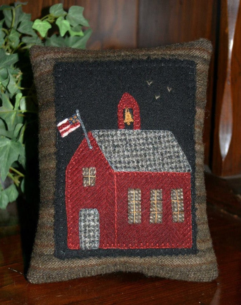 Wool Applique Pattern Little School House Pillow designed by image 0