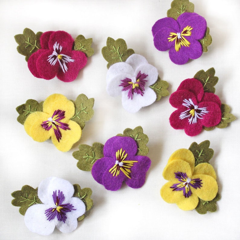 Pansy Brooches Hand Embroidered Felt Pansy Brooch Available image 0