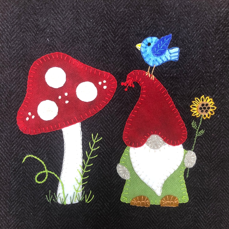 Digital PDF Pattern for Forest Gnome Wool Applique Wooly Block image 1