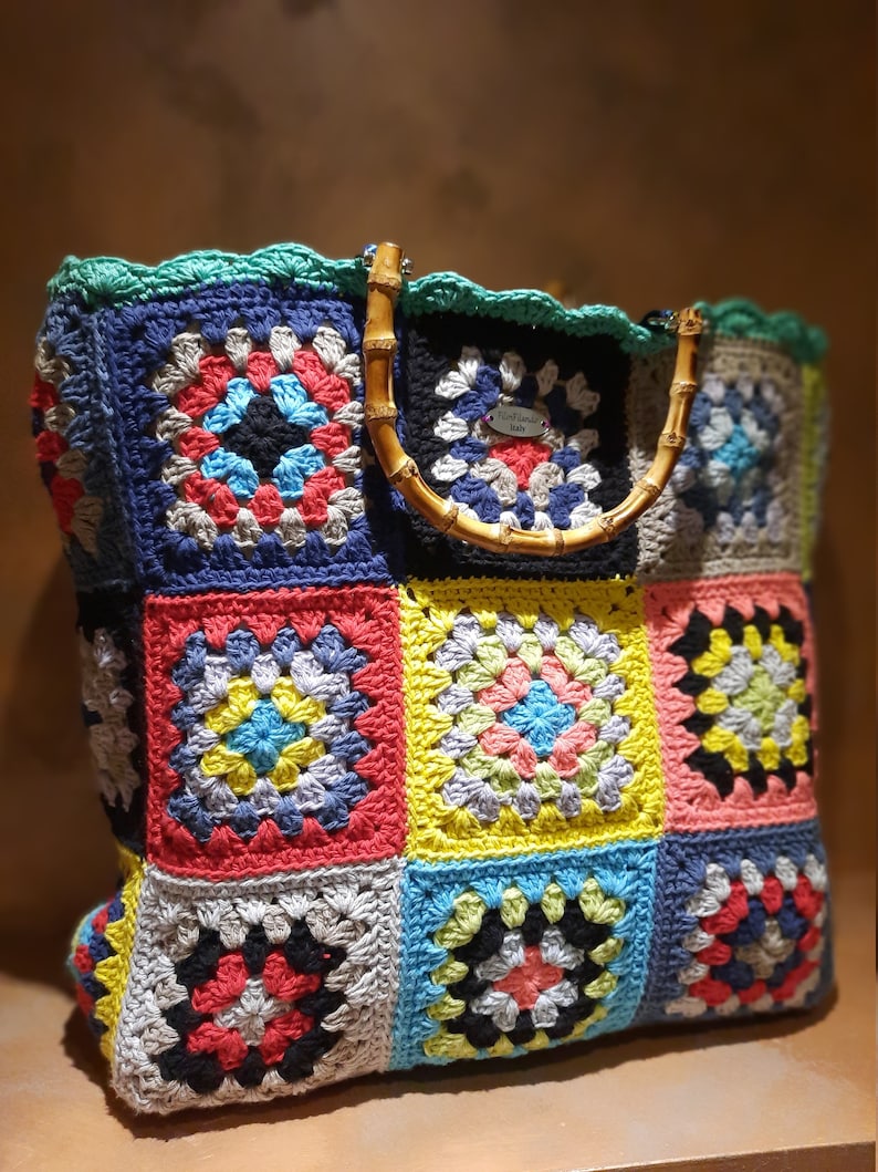 Colorful and rainbow crochet boho bag for woman bamboo image 1