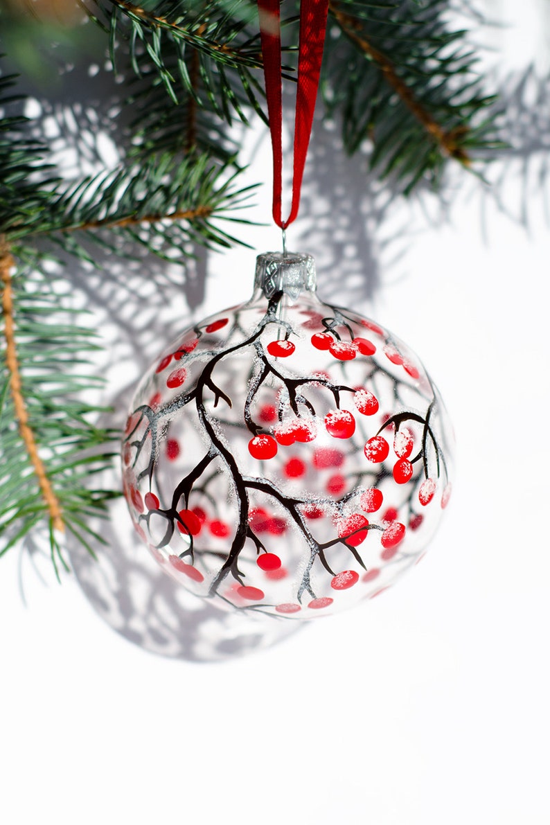 Christmas Ornaments Hand Painted Glass Ornament Tree Brunches image 1