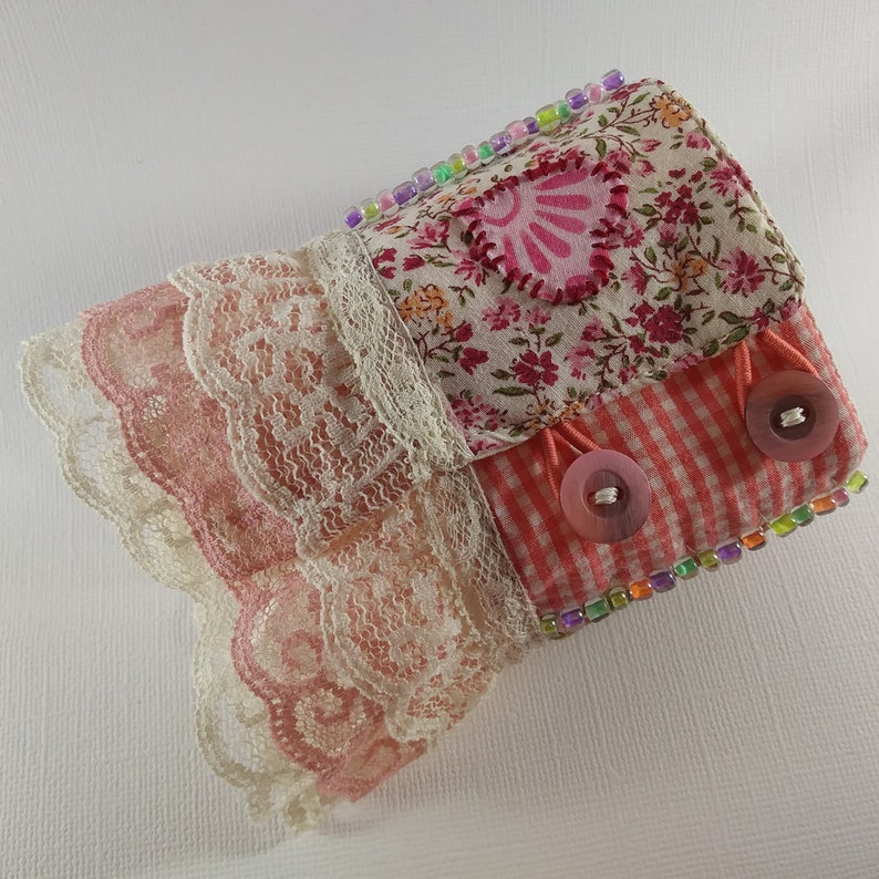Romantic Cuff Bracelet. Vintage Textiles Lace Embroidery image 1