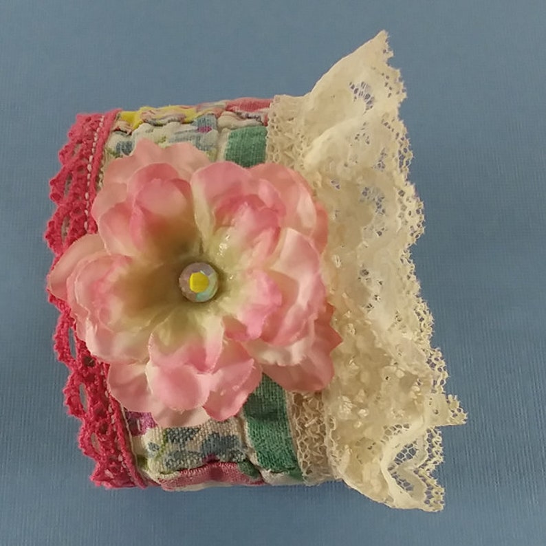 Cuff Bracelet Vintage Cutter Quilt Silk Flower Mother of image 1