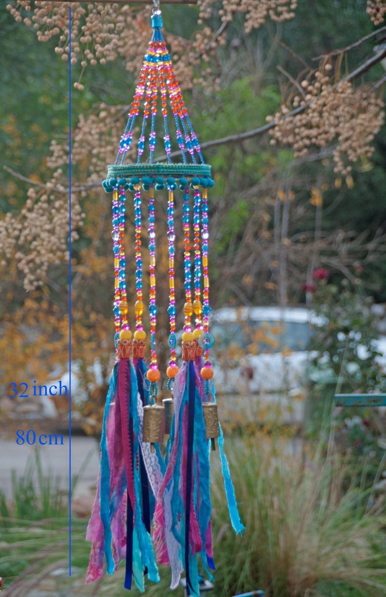 Unique Wind Chimes With Brass Bells and Fabric Tassels image 0