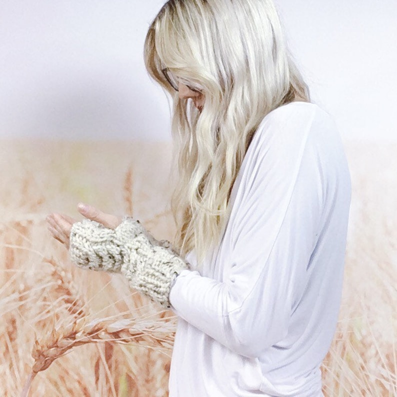 Cable Knit Fingerless Driving Gloves for Women Knitted Wrist image 0