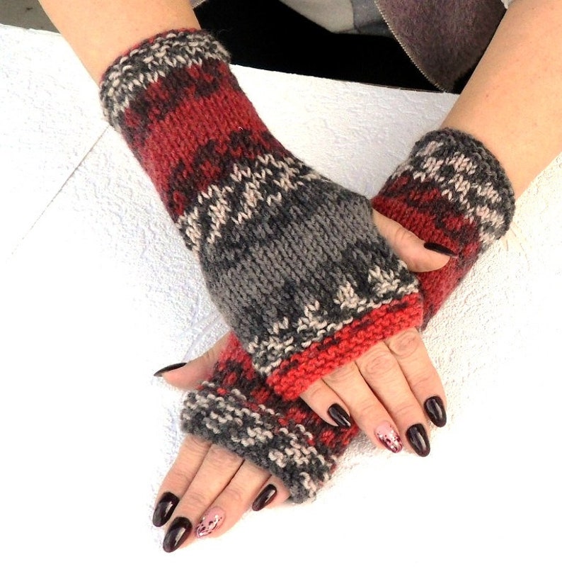 Wool knitted fingerless gloves  Wool arm warmers gloves  image 0