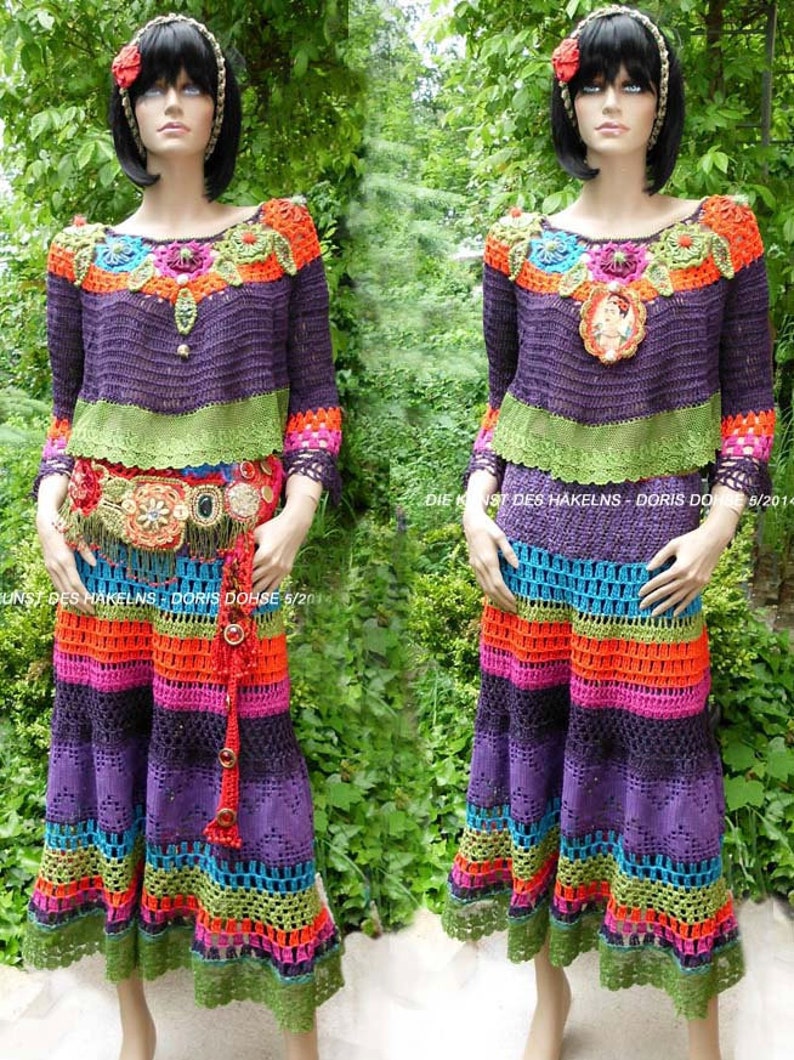 Mexican folk style crochet dress colorful Slow fashion image 1