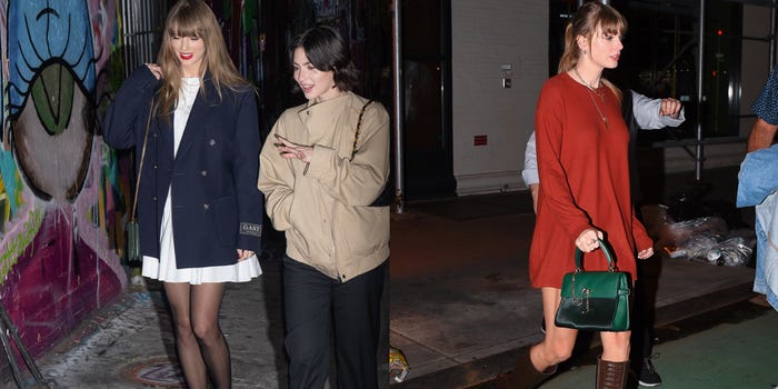 two images of taylor swift walking in new york city