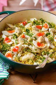 Kedgeree is one of Mary's absolute favourite dishes. With spiced rice, flaked haddock and jammy eggs, it’s an ideal breakfast to feed a crowd during the festive season. Berry, Rice, British, Rice Dishes, Ideas, English, Recipes, Casserole