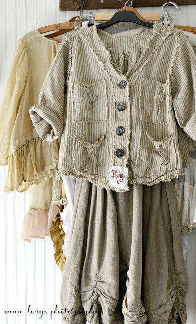 stripes and ragged edges + antique buttons  Magnolia Pearl