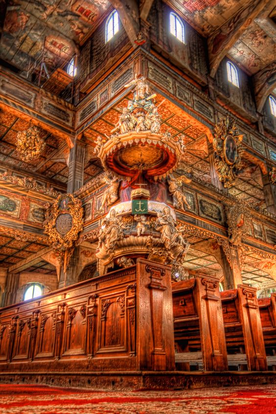 Pulpit in the Church of Peace in Świdnica, Poland | UNESCO World Heritage Site, built after Roman Catholics permitted Lutherans three Evangelical churches made from wood, loam and straw outside the city walls, without steeples and church bells, with construction time of one year.