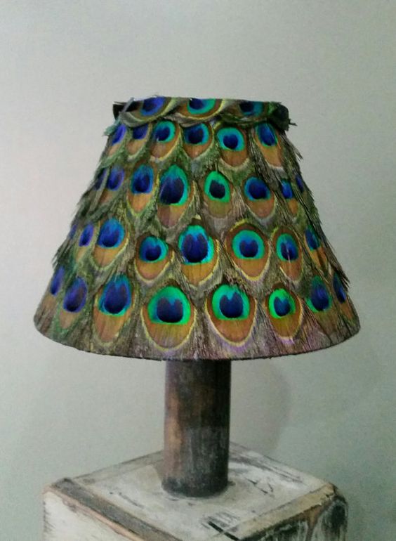 UNIQUE REAL Peacock feather lampshade 23cm (9") 9 inches
