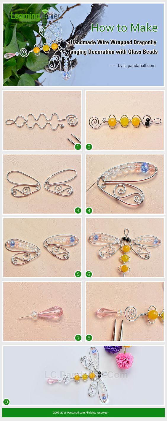 How to Make Handmade Wire Wrapped Dragonfly Hanging Decoration with Glass Beads from LC.Pandahall.com