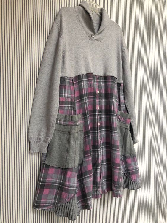 Excited to share this item from my # etsy store: Upcycled Gray Pink Plaid Flannel ...  #excited #flannel #plaid #share #store #upcycled