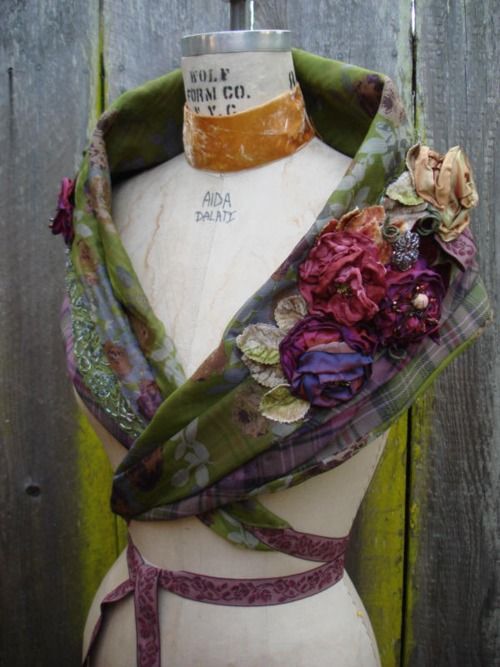 FashionRefashion  Combine plaid scarf with silk flowered scarf to make something beautiful & extraordinary! Learn how to make a couple flowers to appliquÃ! YES!