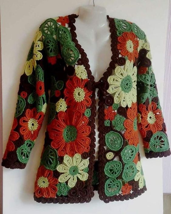 Flower motif crochet jacket #crochet #jacket