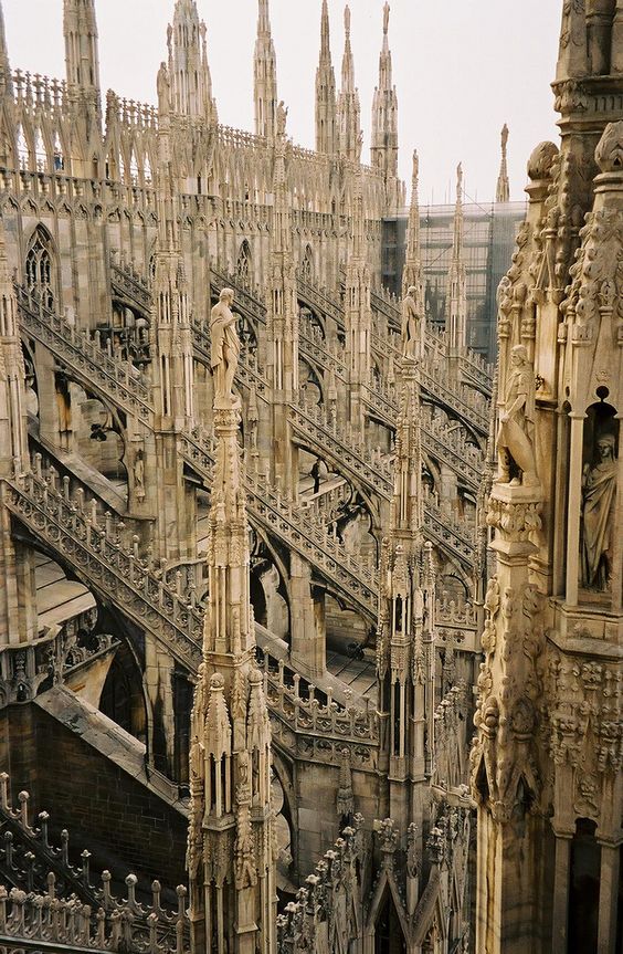 Duomo di Milano, Italy  Flying buttresses on the exterior of the cathedral make it possible to acheive very tall  interior spaces in the nave.
