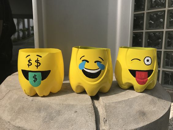 Emoji plastic bottle planters