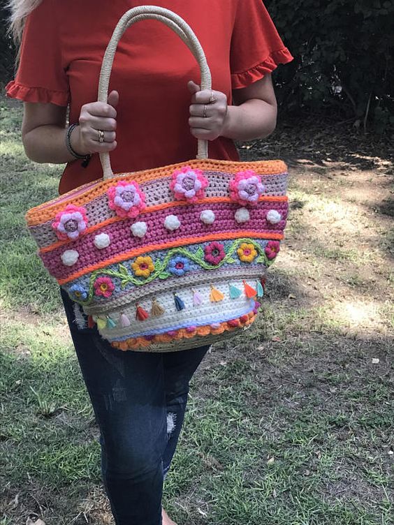 Handmade Straw Basket Crochet Bag Boho Tote Shoulder Bag