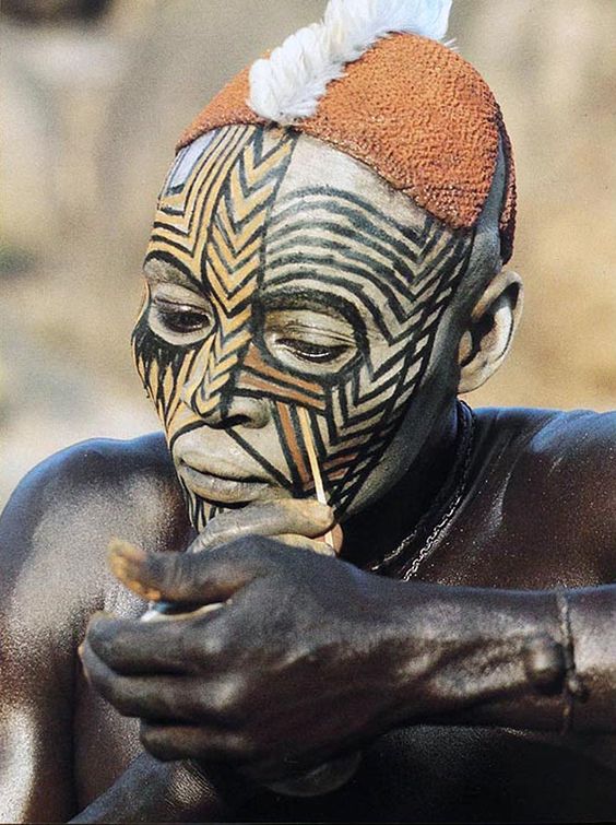 Africa | The painted face masks of the Kau Nabu || From the publication Mein Afrika by Leni Riefenstahl. Published in 1982 by List Press, Munich. Text in English and German