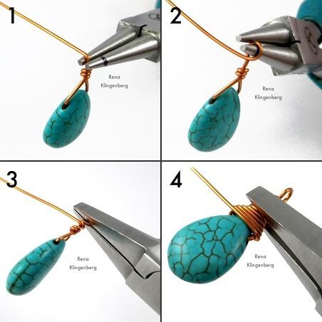 Wire wrapping a briolette bead for Southwestern Lariat Necklace - tutorial by Rena Klingenberg