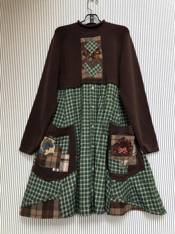 Upcycled Rustic Cabin Chic Artsy Sweater Dress Flannel Shirt | Etsy