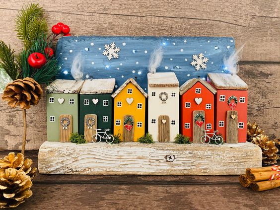 Christmas Village  Light Up Christmas Scene  Driftwood Home Art  Driftwood Decor  Driftwood Ornament  Christmas Decor  Christmas #housewares #etsy #homedecor #red #christmas #driftwoodchristmas #blue #driftwoodhouse #driftwoodornament #farmhouse