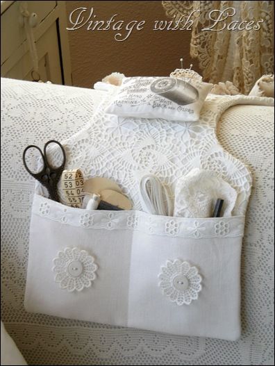 Couch Caddy3 - I love her idea of using old crochet, lace pieces and buttons.