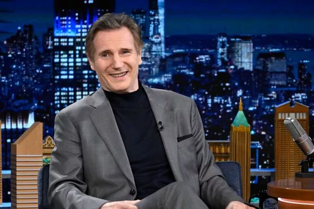 THE TONIGHT SHOW STARRING JIMMY FALLON -- Episode 1800 -- Pictured: Actor Liam Neeson during an interview on Wednesday, February 15, 2023 -- (Photo by: Todd Owyoung/NBC via Getty Images)