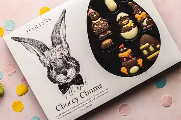 White box with a rabbit that reads Martin’s Chocolatier choccy chums