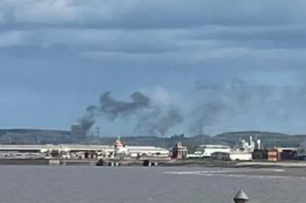 Smoke pouring into the sky from a fire at Evri warehouse in Avonmouth