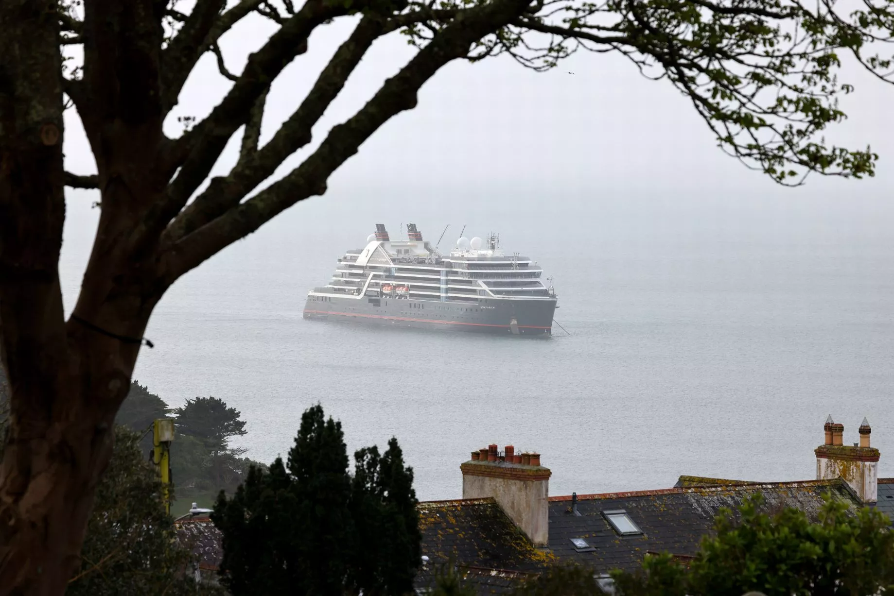 Following a warning from the Met Office for strong winds across the South West on Monday evening, the ultra-luxury expedition cruise ship Seabourn Venture makes an unscheduled stop at Fowey on Tuesday, April 16.