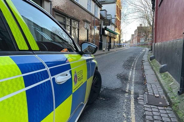 The scene of a police cordon in Priory Street, Colchester after a 16-year-old boy is fighting for his life after a stabbing