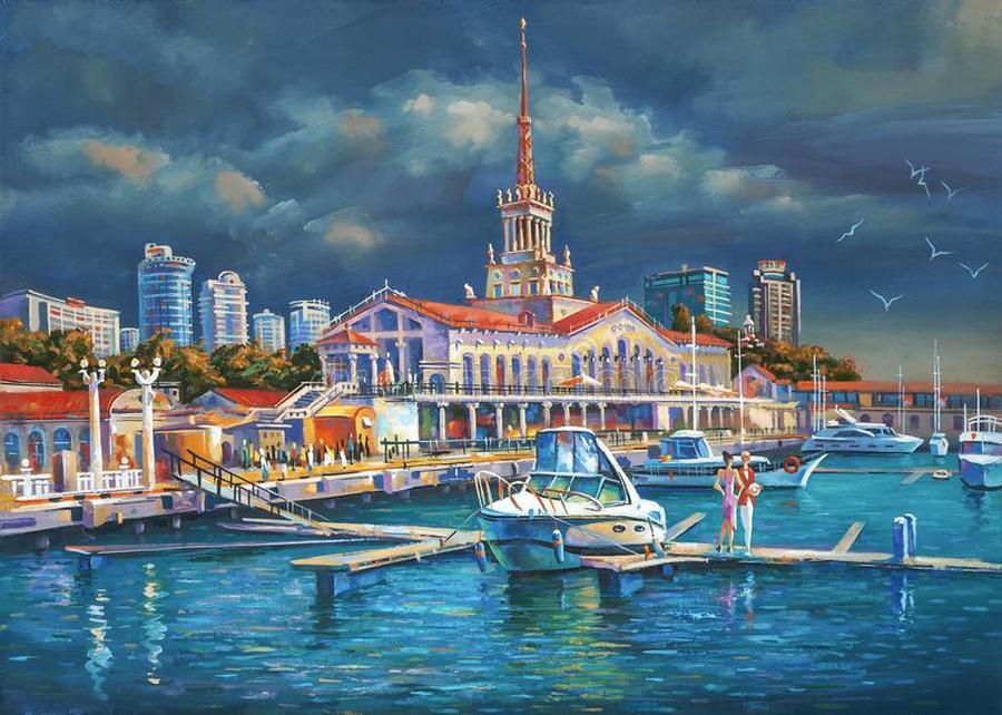 i like to depict architectural landscape beloved city sochi berth seaport sochi author nikolay siven