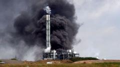 Пожар после взрыва на заводе химотходов в Леверкузене