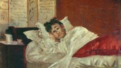 Jef Rosman's oil painting of Arthur Rimbaud (1854-1891) in his Bed, Wounded by Verlaine in 1873