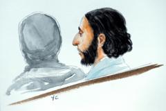Салах Абдеслам (рисунок, сделанный во время судебного процесса во Франции)