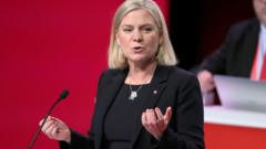 Sweden"s Minister of Finance Magdalena Andersson delivers a speech after being elected as party leader of the Social Democratic Party at the party"s congress, in Gothenburg, Sweden, November 4, 2021