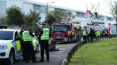 Protesters at a blockade near the Broxbourne printing press