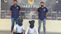 Police seen with the two arrested persons