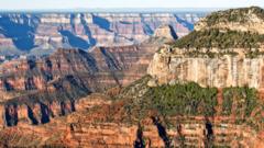 Panoramic view of Grand Canyon North Rim from Bright Angel Point, Arizona, USA